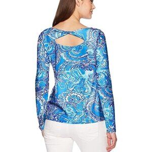 Lilly Pulitzer Tristan Top Long Sleeve Back Cut Out Coastal Blue Legga Sea S